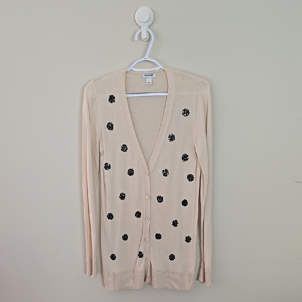 Old Navy Cream Polka Dot Cardigan Sweater